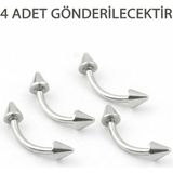 Lorivelle 4'lü Kararmaz Cerrahi Çelik Koni Uçlu Muz Piercing Seti Kaş Göbek Dudak Rook Daith Kıkırdak Küpe - Gümüş - 8 mm