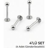 Lorivelle 4'lü Kararmaz Cerrahi Çelik Top Uçlu Labret Piercing Tragus Helix Dudak Burun Conch Kıkırdak Küpesi - Gümüş - 10 mm