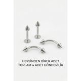 Lorivelle Piercing Göbek Piercing 4'lü Kararmaz Cerrahi Çelik Koni Uçlu Seti Kaş Göbek Tragus Helix Dudak Rook Kıkırdak Küpe