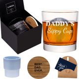 LORSIA Babanın Sippy Kupası Viski Bardağı Hediye Kutusunda Seti, Yeni Baba, Baba, Baba, Koca, Babalar Günü Eşinden Hediyeler için Komik Benzersiz Hediyeler - 10 oz Eski Moda Cam ve Buz Topu Kalıbı ve Bardak