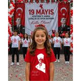Lorvex 19 Mayıs Atatürk Gençlik Bayramı Tişört %100 Pamuk Oversize Unisex Baskılı Rahat Kalıp - 24-Kırmızı - 9 - 10 Yaş