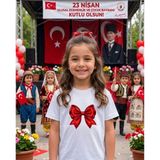 Lorvex 23 Nisan Temalı Kırmızı Kurdele Baskı Çocuk-Yetişkin Tshirt Tişört - 01-Beyaz - 3 - 4 Yaş