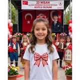 Lorvex 23 Nisan Temalı Mavi ve Kirazlı Kurdele Baskı Çocuk-Yetişkin Tshirt Tişört - 01-Beyaz - 11 - 12 Yaş