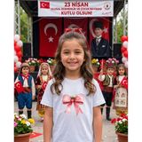 Lorvex 23 Nisan Temalı Pembe ve Çilekli Kurdele Baskı Çocuk-Yetişkin Tshirt Tişört - 01-Beyaz - 11 - 12 Yaş