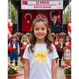 Lorvex 23 Nisan Temalı Sarı Kurdele Baskı Çocuk-Yetişkin Tshirt Tişört - 01-Beyaz - 11 - 12 Yaş