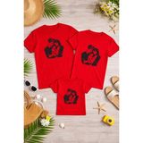 Lorvex Aile Kombin Oversize T-Shirt Anne Baba Çocuk %100 Pamuk Baskılı Rahat Kalıp (3 Adet Ayrı Sipariş Verilmelidir-Tekli Satılmaktadır) - 24-Kırmızı - 13 - 14 Yaş