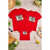 Lorvex Aile Kombin Oversize T-Shirt Anne Baba Çocuk %100 Pamuk Baskılı Rahat Kalıp (3 Adet Ayrı Sipariş Verilmelidir-Tekli Satılmaktadır) - 24-Kırmızı - 3 - 4 Yaş