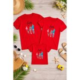 Lorvex Aile Kombin Oversize T-Shirt Anne Baba Çocuk %100 Pamuk Baskılı Rahat Kalıp (3 Adet Ayrı Sipariş Verilmelidir-Tekli Satılmaktadır) - 24-Kırmızı - 7 - 8 Yaş