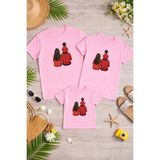 Lorvex Aile Kombin Oversize T-Shirt Anne Baba Çocuk %100 Pamuk Baskılı Rahat Kalıp (3 Adet Ayrı Sipariş Verilmelidir-Tekli Satılmaktadır) - 50-Pembe