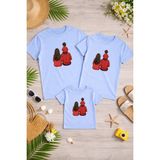 Lorvex Aile Kombin Oversize T-Shirt Anne Baba Çocuk %100 Pamuk Baskılı Rahat Kalıp (3 Adet Ayrı Sipariş Verilmelidir-Tekli Satılmaktadır) - 8-Mavi