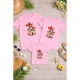 Lorvex Anne Baba Çocuk Kombin Tişört Pamuklu Oversize Aile Kombini T-Shirt (Ürünler Tekli Satılmaktadır) - 50-Pembe - 2XL