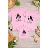 Lorvex Anne Baba Çocuk Kombin Tişört Pamuklu Oversize Aile Kombini T-Shirt (Ürünler Tekli Satılmaktadır) - 50-Pembe - 3 - 4 Yaş