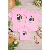 Lorvex Anne Baba Çocuk Kombin Tişört Pamuklu Oversize Aile Kombini T-Shirt (Ürünler Tekli Satılmaktadır) - 50-Pembe - 5 - 6 Yaş