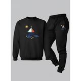 Lorvex Bisiklet Yaka Çocuk Takım (Sweatshirt-Eşofman) Tatlı Gemi Baskılı 3 Iplik Şardonlu - 5 - 6 Yaş - 5-Siyah