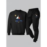 Lorvex Bisiklet Yaka Çocuk Takım (Sweatshirt-Eşofman) Tatlı Gemi Baskılı 3 Iplik Şardonlu - 9 - 10 Yaş - 5-Siyah