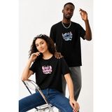 Lorvex Çift Kombin Erkek-Kadın Oversize T-Shirt %100 Pamuk Baskılı Rahat Kalıp Sevgili Tişörtü 2'li - 0-Siyah - M - L