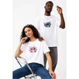 Lorvex Çift Kombin Erkek-Kadın Oversize T-Shirt %100 Pamuk Baskılı Rahat Kalıp Sevgili Tişörtü 2'li - 01-Beyaz - M - XL