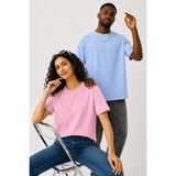 Lorvex Çift Kombin Erkek-Kadın Oversize T-Shirt %100 Pamuk Baskılı Rahat Kalıp Sevgili Tişörtü 2'li - 04G-Mavi - S - M