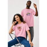 Lorvex Çift Kombin Erkek-Kadın Oversize T-Shirt %100 Pamuk Baskılı Rahat Kalıp Sevgili Tişörtü 2'li - 50-Pembe - S - L