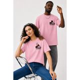Lorvex Çift Kombin Erkek-Kadın Oversize T-Shirt %100 Pamuk Baskılı Rahat Kalıp Sevgili Tişörtü 2'li - 50-Pembe - XL - S