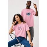Lorvex Çift Kombin Erkek-Kadın Oversize T-Shirt %100 Pamuk Baskılı Rahat Kalıp Sevgili Tişörtü 2'li - 50-Pembe - XL