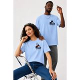 Lorvex Çift Kombin Erkek-Kadın Oversize T-Shirt %100 Pamuk Baskılı Rahat Kalıp Sevgili Tişörtü 2'li - 8-Mavi - L - XL