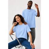Lorvex Çift Kombin Erkek-Kadın Oversize T-Shirt %100 Pamuk Baskılı Rahat Kalıp Sevgili Tişörtü 2'li - 8-Mavi - XL - S