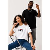 Lorvex Çift Kombin Erkek-Kadın Oversize T-Shirt %100 Pamuk Baskılı Rahat Kalıp Sevgili Tişörtü 2'li - Altın - Beyaz - Siyah - S - M
