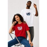 Lorvex Çift Kombin Erkek-Kadın Oversize T-Shirt %100 Pamuk Baskılı Rahat Kalıp Sevgili Tişörtü 2'li - Antrasit - Kırmızı - Beyaz - M - L