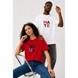 Lorvex Çift Kombin Erkek-Kadın Oversize T-Shirt %100 Pamuk Baskılı Rahat Kalıp Sevgili Tişörtü 2'li - Antrasit - Kırmızı - Beyaz - S - M