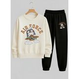 Lorvex Çocuk Beyaz Sweatshirt-Eşofman Takım Bisiklet Yaka Aır Force Tavşan Baskılı 3 Iplik Şardonlu - 7 - 8 Yaş - 001-Beyaz