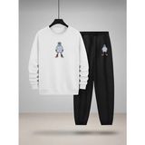 Lorvex Çocuk Bisiklet Yaka Sweatshirt ve Eşofman Takım Güvercin Baskılı 3 Iplik Şardonlu - 11 - 12 Yaş - 001-Beyaz