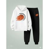 Lorvex Çocuk Kapüşonlu Basketbol Topu Baskılı 3 Iplik Şardonlu Sweatshirt Eşofman Takım Kalın Kışlık Kombin - 11 - 12 Yaş - 001-Beyaz