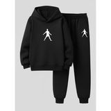 Lorvex Çocuk Kapüşonlu Siii Baskılı 3 Iplik Şardonlu Sweatshirt Eşofman Takım Kalın Kışlık Spor - 9 - 10 Yaş - 5-Siyah