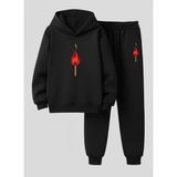 Lorvex Çocuk Kapüşonlu Sweatshirt-Eşofman Takım Kibrit Baskılı 3 Iplik Şardonlu - 5 - 6 Yaş - 5-Siyah