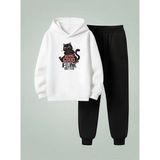 Lorvex Çocuk Kapüşonlu Takım Lookıng Good Baskılı 3 Iplik Şardonlu Sweatshirt-Eşofman Takım - 13 - 14 Yaş - 001-Beyaz