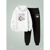 Lorvex Çocuk Kapüşonlu Takım My Space Baskılı 3 Iplik Şardonlu Sweatshirt Eşofman Kalın Kışlık Spor Kombin - 9 - 10 Yaş - 001-Beyaz
