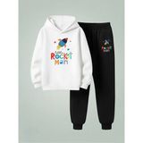 Lorvex Çocuk Kapüşonlu Takım Rocket Man Baskılı 3 Iplik Şardonlu Sweatshirt-Eşofman Takım - 9 - 10 Yaş - 001-Beyaz