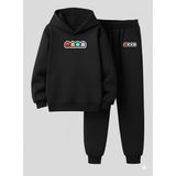 Lorvex Çocuk Kapüşonlu Takım Tatlı Yaratıklar Baskılı 3 Iplik Şardonlu Sweatshirt-Eşofman Takım - 5 - 6 Yaş - 5-Siyah