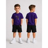 Lorvex Çocuk Şortlu Takım Erkek (Şort-T-Shirt) Baskılı Yazlık Spor Kombin Rahat Kalıp Takım - 11 - 12 Yaş - Altın - Mor