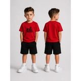 Lorvex Çocuk Şortlu Takım Erkek (Şort-T-Shirt) Baskılı Yazlık Spor Kombin Rahat Kalıp Takım - 13 - 14 Yaş - 06R-Kırmızı