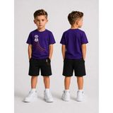 Lorvex Çocuk Şortlu Takım Erkek (Şort-T-Shirt) Baskılı Yazlık Spor Kombin Rahat Kalıp Takım - 13 - 14 Yaş - Altın - Mor