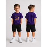Lorvex Çocuk Şortlu Takım Erkek (Şort-T-Shirt) Baskılı Yazlık Spor Kombin Rahat Kalıp Takım - 7 - 8 Yaş - Altın - Mor