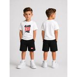 Lorvex Çocuk Şortlu Takım Erkek (Şort-T-Shirt) Baskılı Yazlık Spor Kombin Rahat Kalıp Takım - 9 - 10 Yaş - 001-Beyaz