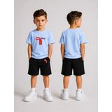 Lorvex Çocuk Şortlu Takım Erkek (Şort-T-Shirt) Baskılı Yazlık Spor Kombin Rahat Kalıp Takım - 9 - 10 Yaş - 04G-Mavi