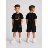 Lorvex Çocuk Şortlu Takım Erkek (Şort-T-Shirt) Baskılı Yazlık Spor Kombin Rahat Kalıp Takım - 9 - 10 Yaş - 5-Siyah