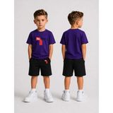 Lorvex Çocuk Şortlu Takım Erkek (Şort-T-Shirt) Baskılı Yazlık Spor Kombin Rahat Kalıp Takım - 9 - 10 Yaş - Altın - Mor