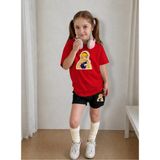 Lorvex Çocuk Şortlu Takım Kız (Şort-T-Shirt) Baskılı Yazlık Spor Kombin Rahat Kalıp Takım - 11 - 12 Yaş - 06R-Kırmızı