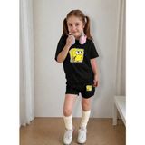 Lorvex Çocuk Şortlu Takım Kız (Şort-T-Shirt) Baskılı Yazlık Spor Kombin Rahat Kalıp Takım - 11 - 12 Yaş - 5-Siyah