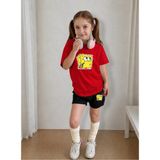 Lorvex Çocuk Şortlu Takım Kız (Şort-T-Shirt) Baskılı Yazlık Spor Kombin Rahat Kalıp Takım - 13 - 14 Yaş - 06R-Kırmızı